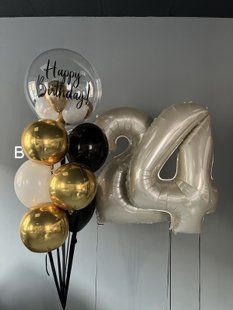 Повітряні кульки, з цифрами, латексні та фольговані, набір 12 шт, пастельні, чорні, для дня народження 55812 фото