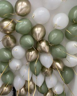 Повітряні кульки, латексні, набір 40 шт, білі, оливкові, золото, до Дня Народження 55521 фото
