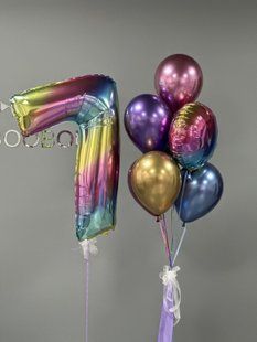 Повітряні кульки, з цифрою, латексні та фольговані, набір 8 шт, мікс кольорів, для дня народження 55227 фото