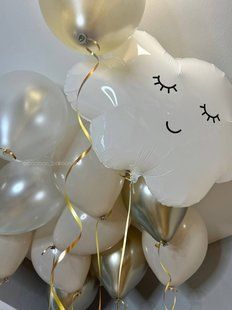 Повітряні кульки, з фігуркою, латексні, набір 13 шт, золото, білий, беж, на виписку, до Дня Народження 55535 фото