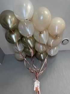 Повітряні кульки, латексні, набір 15 шт, білий, беж, золото, до Дня Народження 55536 фото