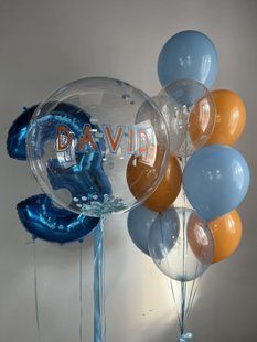 Повітряні кульки, з цифрою, латексні та фольговані, набір 13 шт, пастельні, сині, для дня народження 55187 фото