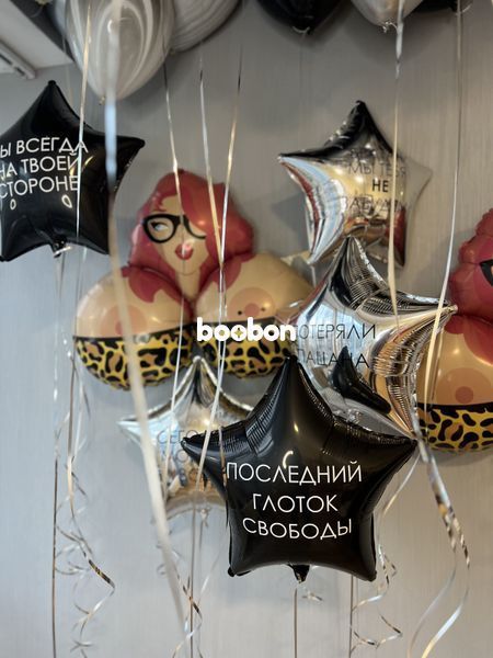 Воздушные шарики, со звездами, латексные, фольгированные, набор 32 шт, серебро, черный, ко Дню Рождения 55140 фото