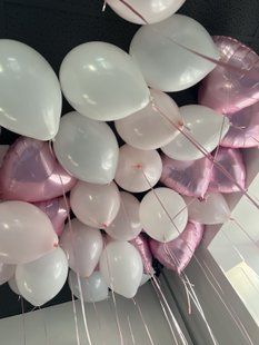 Повітряні кульки, з серцями, латексні, набір 30 шт, білі, рожеві, до Дня Народження 55510 фото
