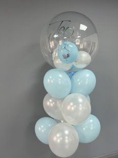 Повітряні кульки, bubble, фольговані, набір 11 шт, білі, блакитні 55218 фото