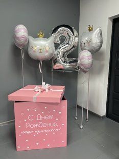 Повітряні кульки, з цифрою, фольговані, набір 6 шт, рожеві, для дня народження 55420 фото