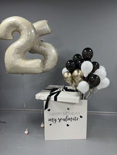Повітряні кульки, з цифрою, латексні та фольговані, набір 28 шт, хром, білі, для дня народження 55421 фото