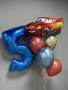 Повітряні кульки, з цифрою, латексні та фольговані, набір 7 шт, хром, червоні, для дня народження 55220 фото